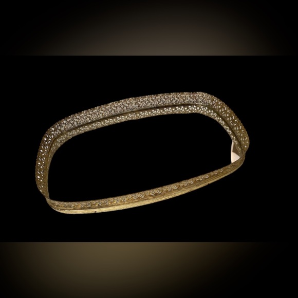 Vintage Ornate Brass Perfume Jewelry Mirrored Vanity Tray / 14X8 /Free Shipping - Picture 3 of 4